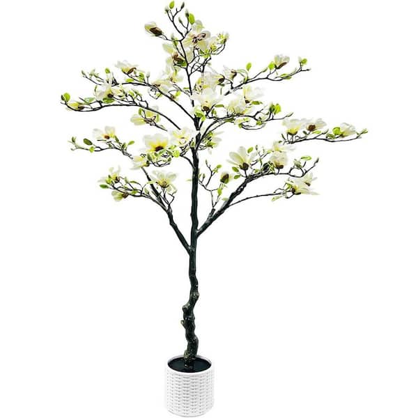 6 ft. Artificial Magnolia Tree in Pot, Magnolia Flowers, Faux Flowering Tree with Realistic Blooms, Faux Potted Plant