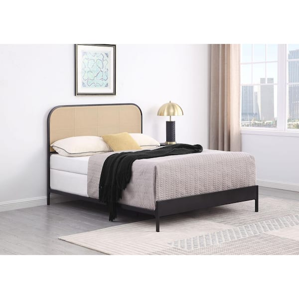Coaster Amherst Black Metal Frame Full Panel Bed with Radio Weave Rattan Headboard