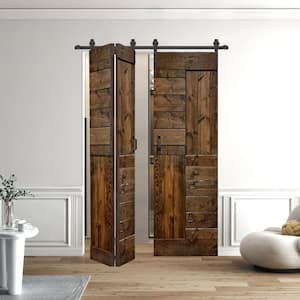 S Series 72in.x84in. (18in.x84in.x4Panels) Dark Walnut Solid Core Wood Bi-fold Doors W/ Hardware Track -Assembly Needed