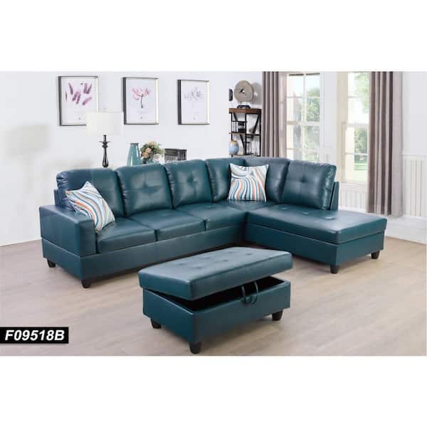 Star Home Living Turquoise Right Facing Faux Leather Sectional Sofa Set Sh9518b The