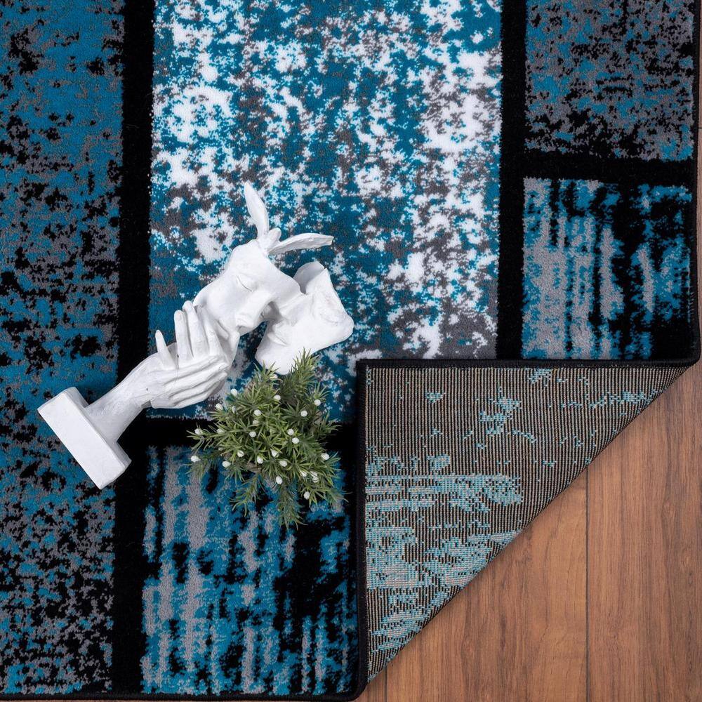 Turquoise Geometric Squares 5x7 Modern Colorblock Area Rug