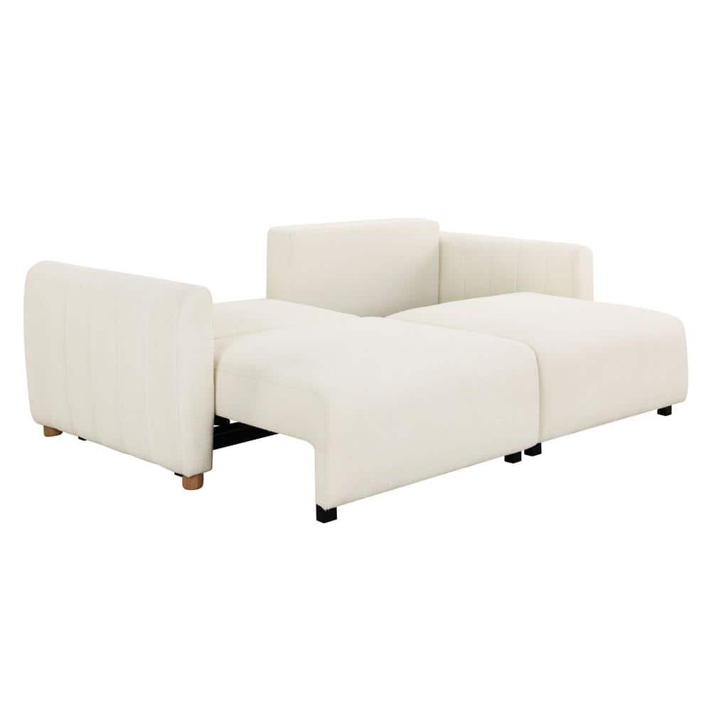 Ivory Boucle Tufted Queen Convertible Sleeper Sofa