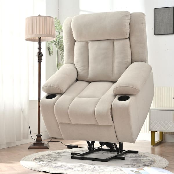 Light Gray Velvet Power Lift Recliner with 2 Cup Holders, Side Pockets, Remote Control, Extended Footrest