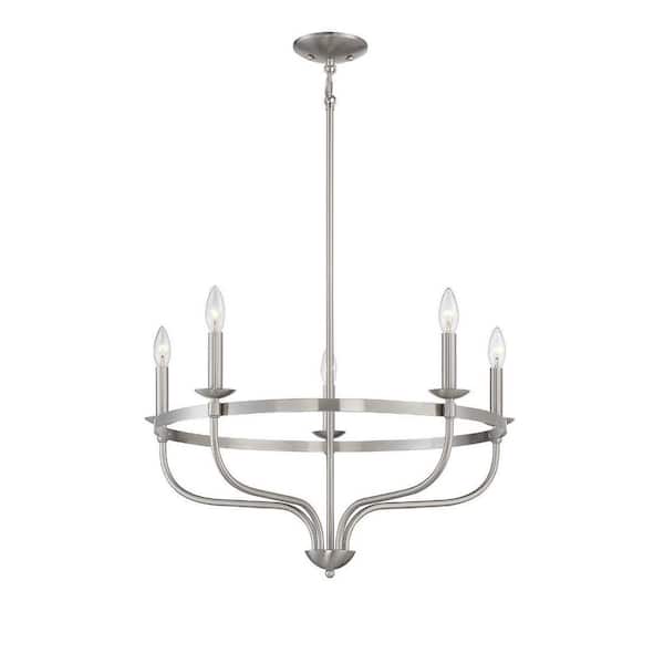 Savoy House 26.63 in. W x 14.5 in. H 5-Light Brushed Nickel Candlestick Chandelier with Metal Frame