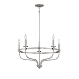 26.63 in. W x 14.5 in. H 5-Light Brushed Nickel Candlestick Chandelier with Metal Frame