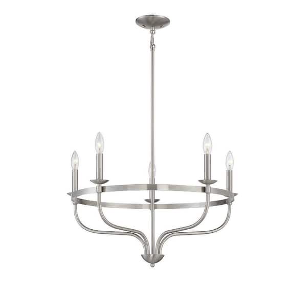 TUXEDO PARK LIGHTING 26.63 in. W x 14.5 in. H 5-Light Brushed Nickel Candlestick Chandelier with Metal Frame