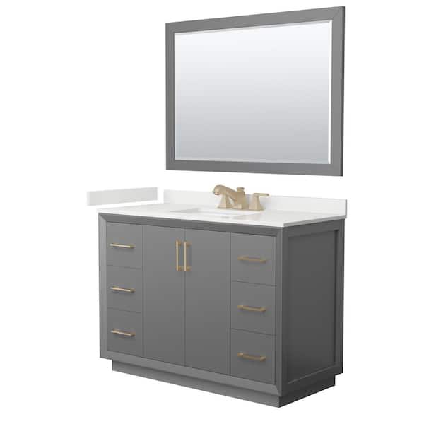 Wyndham Collection Strada 48 in. W x 22 in. D x 35 in. H Single Bath Vanity in Dark Gray with White Quartz Top and 46 in. Mirror