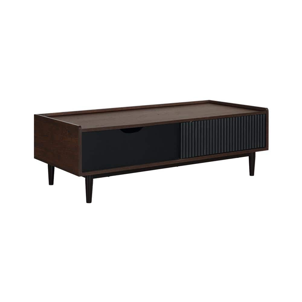 Duane Dark Brown and Black Ribbed Wood Coffee Table with Storage