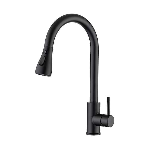 15.59 in. H. Single Handle Pull-Down Sprayer 360° Spout Swivel Kitchen Faucet with Spot Resistant in Matte Black