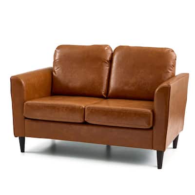 Clara 52 in. Camel Faux Leather Upholstered 2-Seater Curved Arm Loveseat
