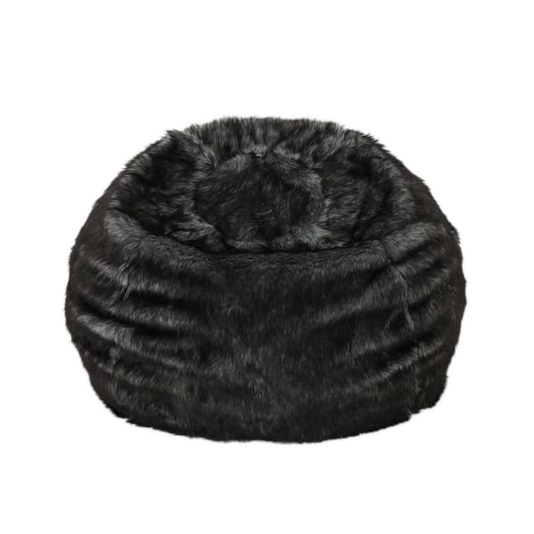 Noble House 3 ft. Black Faux Fur Bean Bag with White Streaks 41683 ...