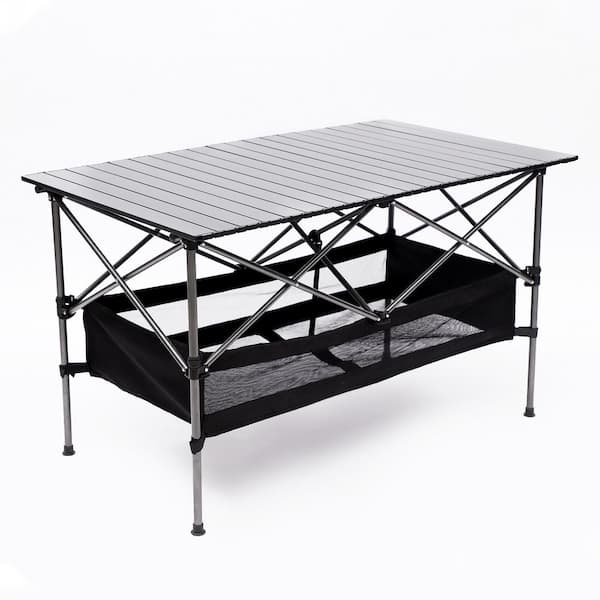 Unbranded Black Aluminum Folding Rectangular Outdoor Camping Table with Handbag