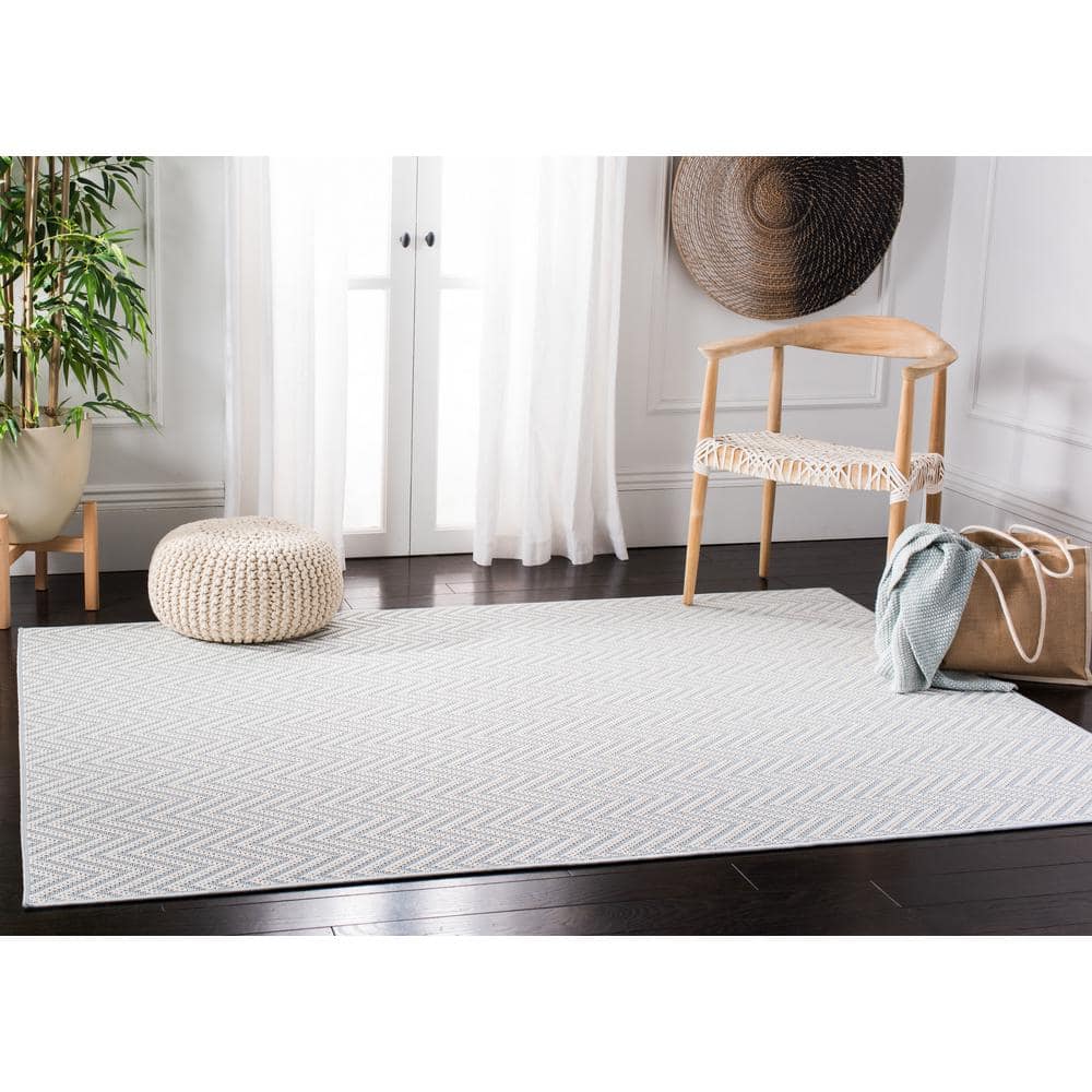 Light Blue Chevron 8' x 10' Synthetic Indoor/Outdoor Rug