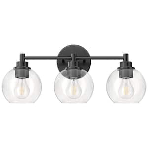 19.5 in. 3-Light Matte Black Vanity Light with Clear Glass Shade E26 Sockets for Bathroom Bedroom Hallway Living Room