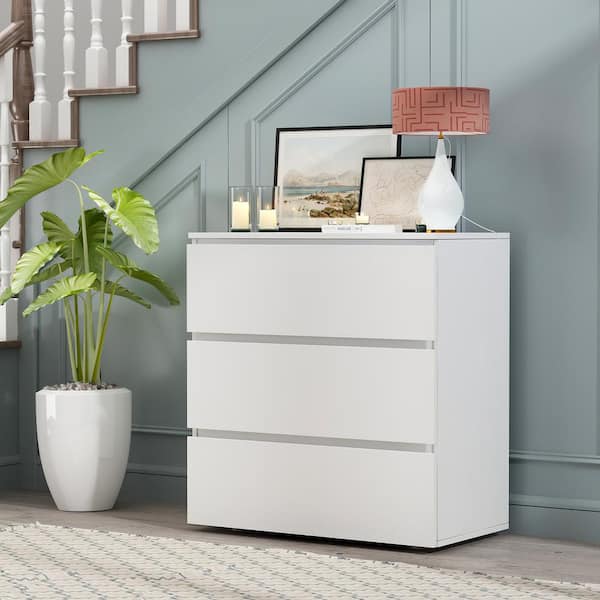 FUFU&GAGA 3-Drawer White Wood Chest of Drawers Bedside Table Storage Dresser Freestanding Cabinet 30 in. W x 32 in. H x 16 in. D