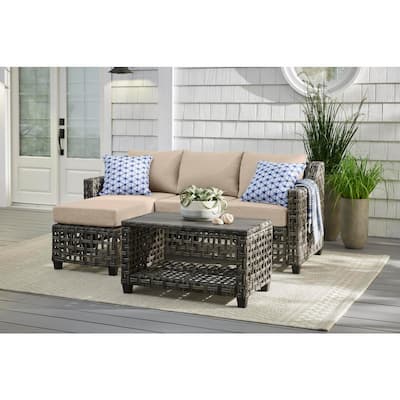 Hampton Bay Briar Ridge Brown Wicker Outdoor Patio Deep Seating Lounge ...