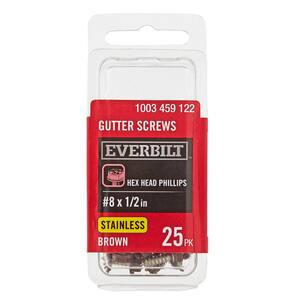#8 x 1/2 in. Brown Stainless Steel Hex Head Gutter Sheet Metal Screw (25-Pack)
