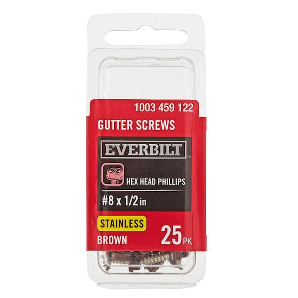 Everbilt #8 x 1/2 in. Brown Stainless Steel Hex Head Gutter Sheet Metal Screw (25-Pack)