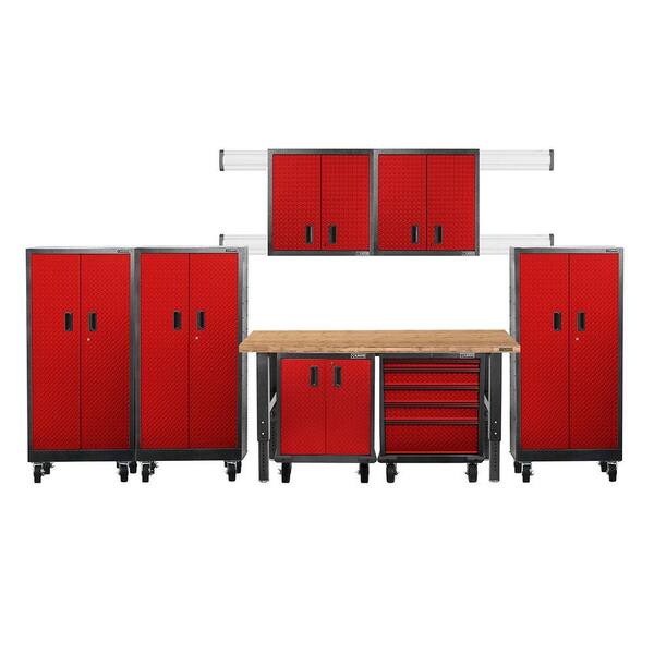 Gladiator Premier Series Pre-Assembled 66 in. H x 162 in. W x 25 in. D Steel Garage Cabinet Set in Racing Red Tread (8-Pieces)