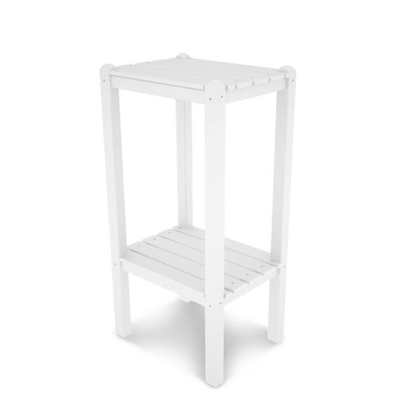 POLYWOOD Two Shelf White Outdoor Patio Side Table