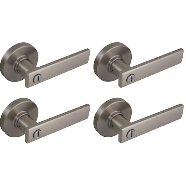 Defiant Westwood Satin Nickel Bed and Bath Door Handle with Round Rose (4-Pack)