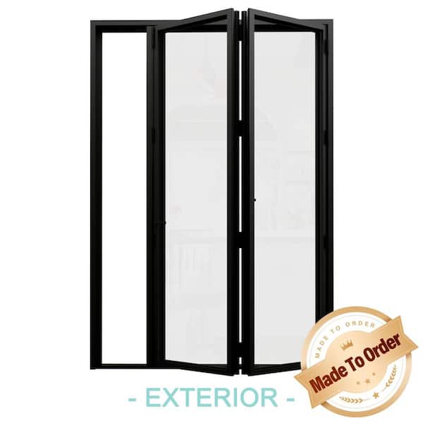 60 in. x 96 in. Right Swing/Outswing Double Tempered Glass Black Aluminum Folding Patio Door