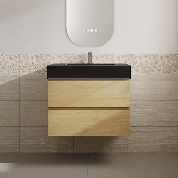 Aaby 30 in. W x 18 in. D x 25 in. H Wall Mounted Floating Bath Vanity Cabinet in Light Oak with Quartz Top and Sink