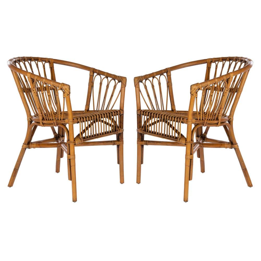 Honey Brown Wash Rattan Accent Chair Set, Sustainably Sourced