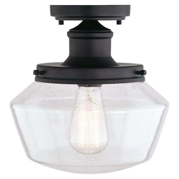 Collins Black Farmhouse Outdoor Flush Mount 1-Light Ceiling Light Clear Schoolhouse Glass