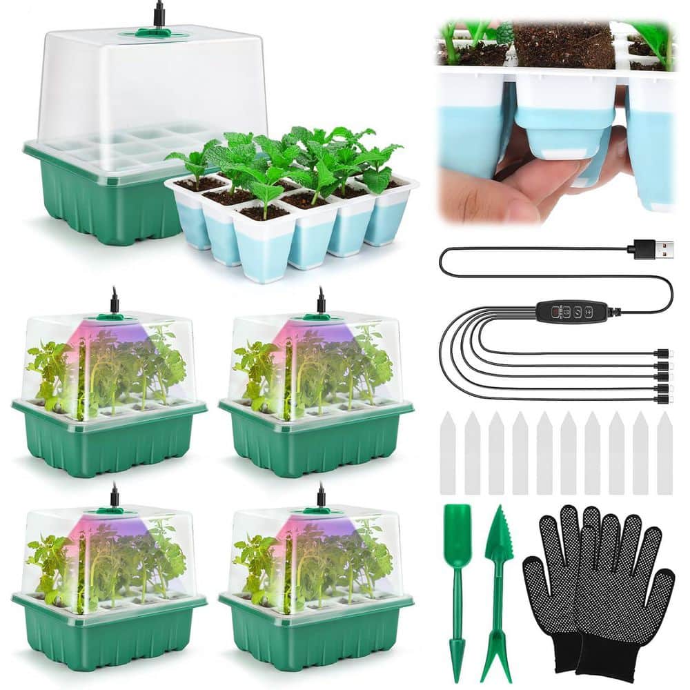 Seed Starter Tray Kit with Grow Light 60 Cells 5-Piece Reusable Seedling Trays with Humidity Dome and High Lid price history on PriceWatchPro