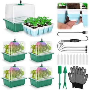 Seed Starter Tray Kit with Grow Light 60 Cells 5-Piece Reusable Seedling Trays with Humidity Dome and High Lid