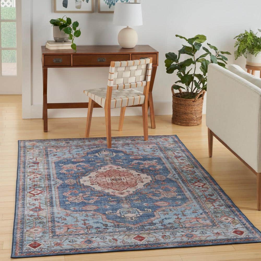 Fulton Blue Rectangular Persian Medallion Area Rug 5' x 7'