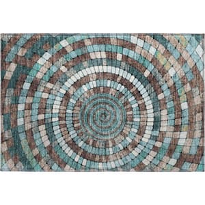 Mayfield Premium Machine Washable Abstract AMF2216 Teal 2 ft. x 3 ft. Accent Rug