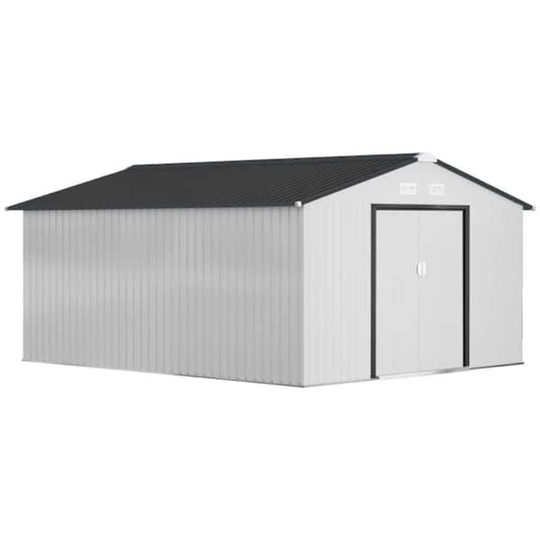 White 6.6x11FT Outdoor Storage Shed Backyard Tools Storage Shed for Garden