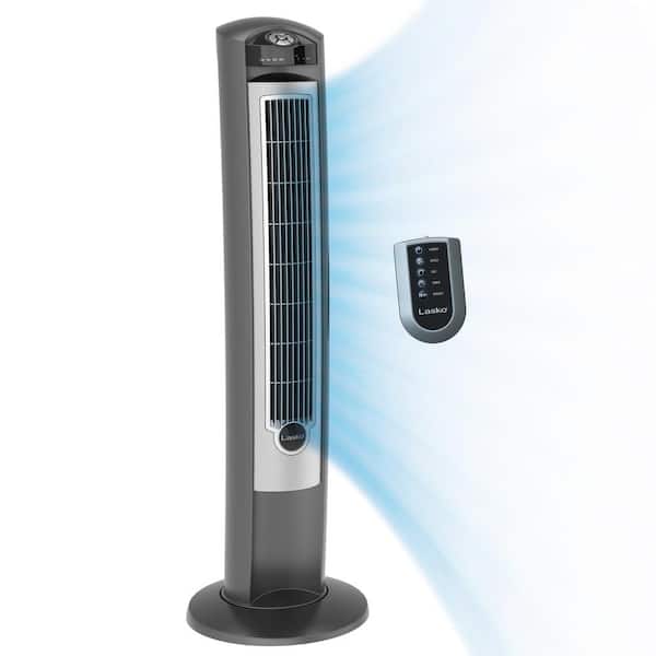 Lasko Wind Curve 42 in. 3-Speed Oscillating Platinum Tower Fan with Fresh Air Ionizer and Remote Control