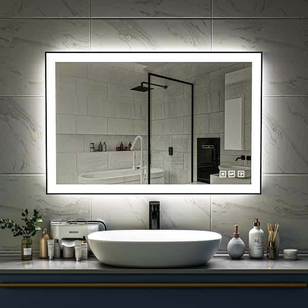 TOOLKISS 48 in. W x 32 in. H Rectangular Framed LED Anti-Fog Wall Bathroom  Vanity Mirror in Black with Backlit and Front Light L001B12080 - The Home  Depot
