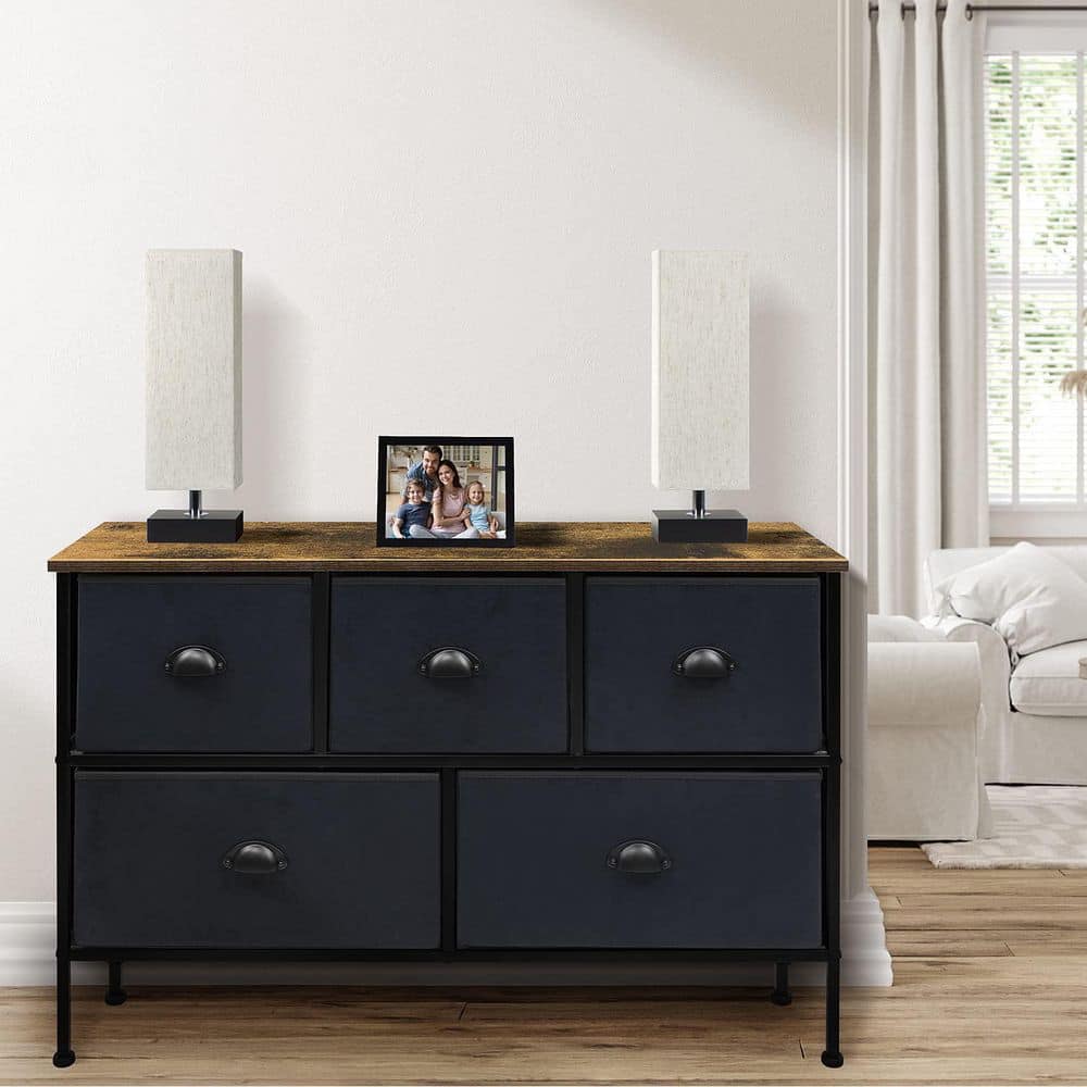 Farmhouse Black 5-Drawer Nursery Dresser with Soft Close