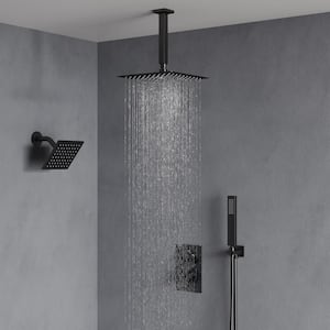 Family-Friendly 7-Spray Multiple Press 12 in. Wall Bar Shower Kit with Anti Scald 2.5 GPM in Matte Black Valve Included