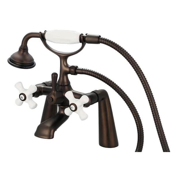 Water Creation 3-Handle Vintage Claw Foot Tub Faucet with Hand Shower and Porcelain Cross Handles in Oil Rubbed Bronze