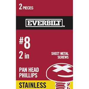#8 x 2 in. Phillips Pan Head Stainless Steel Sheet Metal Screw (2-Pack)