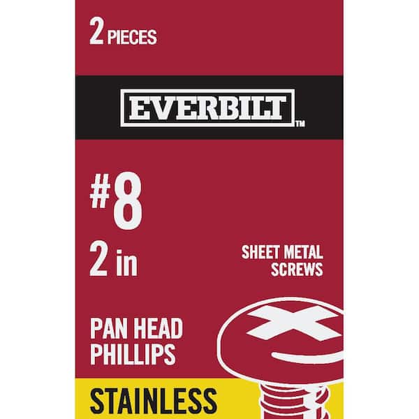 Everbilt #8 x 2 in. Phillips Pan Head Stainless Steel Sheet Metal Screw (2-Pack)