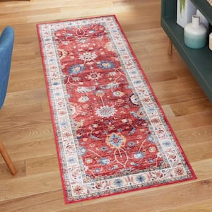 Cullen Red 2 ft. x 6 ft. Crystal Print Polyester Digitally Printed Runner Rug