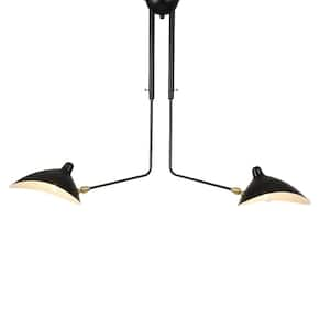 Decomusy 42 in. 2-Light Matte Black Rotate Semi-Flush Monnt with Black Aluminum Shade and No Bulbs Included