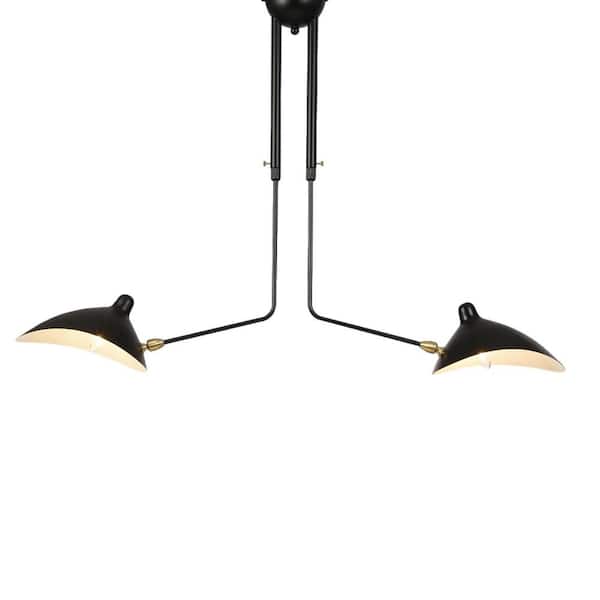 Unbranded Decomusy 42 in. 2-Light Matte Black Rotate Semi-Flush Monnt with Black Aluminum Shade and No Bulbs Included