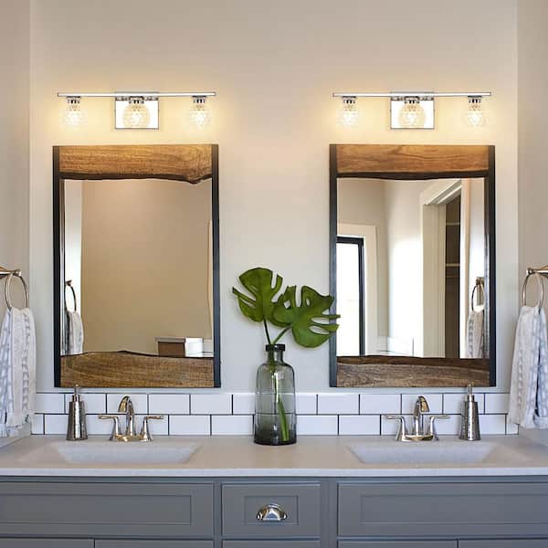 17.72 in. 3-Light Chrome Bathroom Vanity Light with Glass Shades for Bathroom