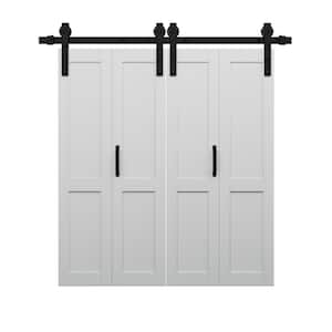 50 in. x 84 in. Solid Core White Finished MDF Wood Paneled H Design Bi-Fold Door Style Barn Door with Hardware