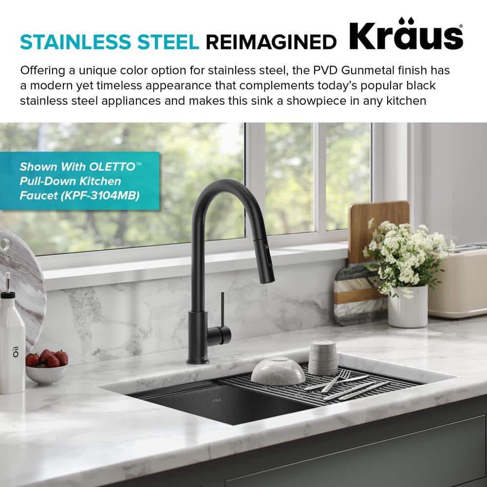 27-inch Black Stainless Steel Farmhouse Sink with Drainboard