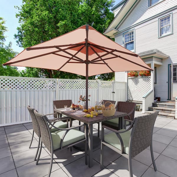 EGEIROSLIFE 7-Piece Wicker Rattan Outdoor Dining Set with Washable Green Cushions