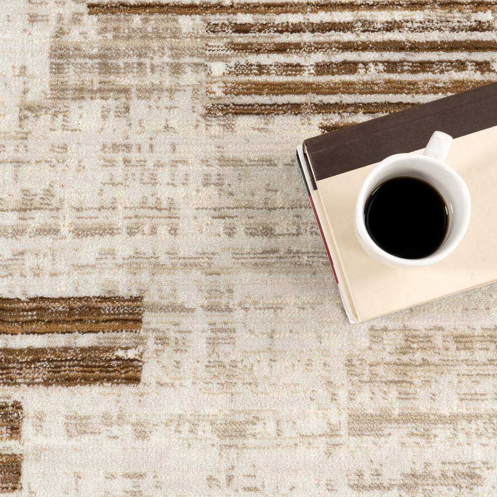 Beige and Gray Synthetic Southwestern Fringe 8' x 10' Area Rug