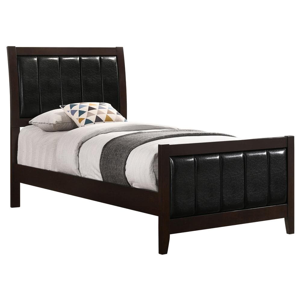 Transitional Twin Upholstered Bed with Tufted Faux Leather in Black and Brown